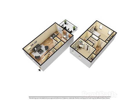 2  Bed   1.5  Bath   1,080 Sq. Ft. Town 3D Floor Plan at Walnut Creek Apartments, Kokomo, IN, 46902