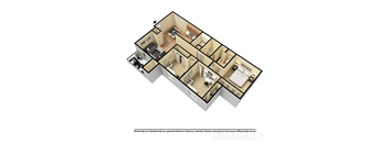 Three Bedroom 3D View Floor Plan at Walnut Creek Apartments, Kokomo, IN
