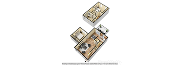 Three Bedroom Town 3D Floor Plan at Walnut Creek Apartments, Kokomo, IN