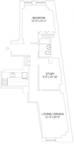 1 Bedroom Study 67-1 Bed, 1 Bath floorplan 