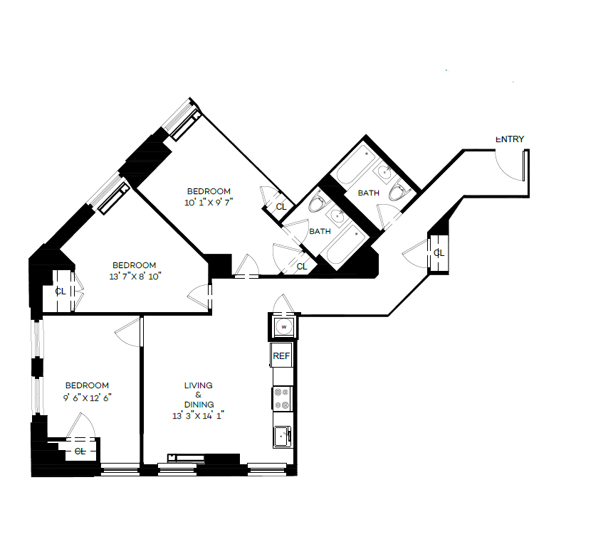 3 BEDROOM 67-3 Bed, 2 Bath floorplan 