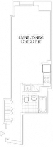 Studio 63-0 Bed, 1 Bath floorplan 