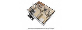 1 Bedroom 1.5 Bath 3D Floor Plan at Waterstone Place Apartments, Indiana