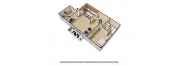 1 Bedroom 1.5 Baths Plus Den 3D Floor Plan at Waterstone Place Apartments, Indianapolis, 46229