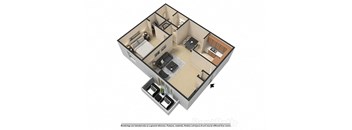 1 Bedroom 1 Bath 3D Floor Plan at Waterstone Place Apartments, Indianapolis, Indiana