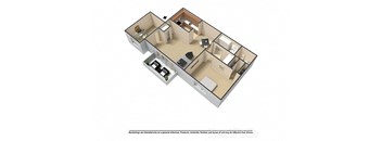 1 Bedroom, 1 Bath Plus Den 3D Floor Plan at Waterstone Place Apartments, Indianapolis