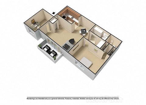 1 Bedroom, 1 Bath 793 Sq. Ft Plus Den 3D Floor Plan at Waterstone Place Apartments, Indianapolis