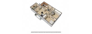 2 Bedroom 1 Bath Plus Den 3D Floor Plan at Waterstone Place Apartments, Indianapolis, IN, 46229