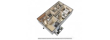 2 Bedroom 2 Bath 3D Floor Plan at Waterstone Place Apartments, Indianapolis, IN