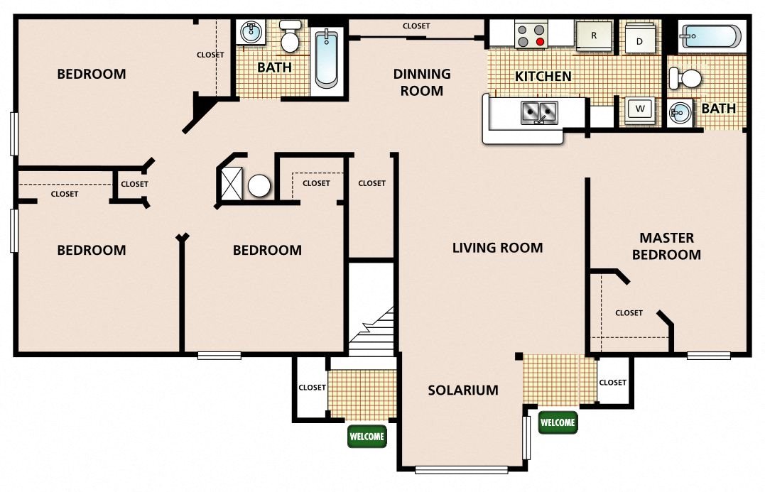 4 Bedroom 2 Bathroom Floor Plan 4