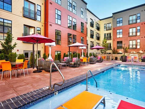 the swimming pool at the apartments for rent