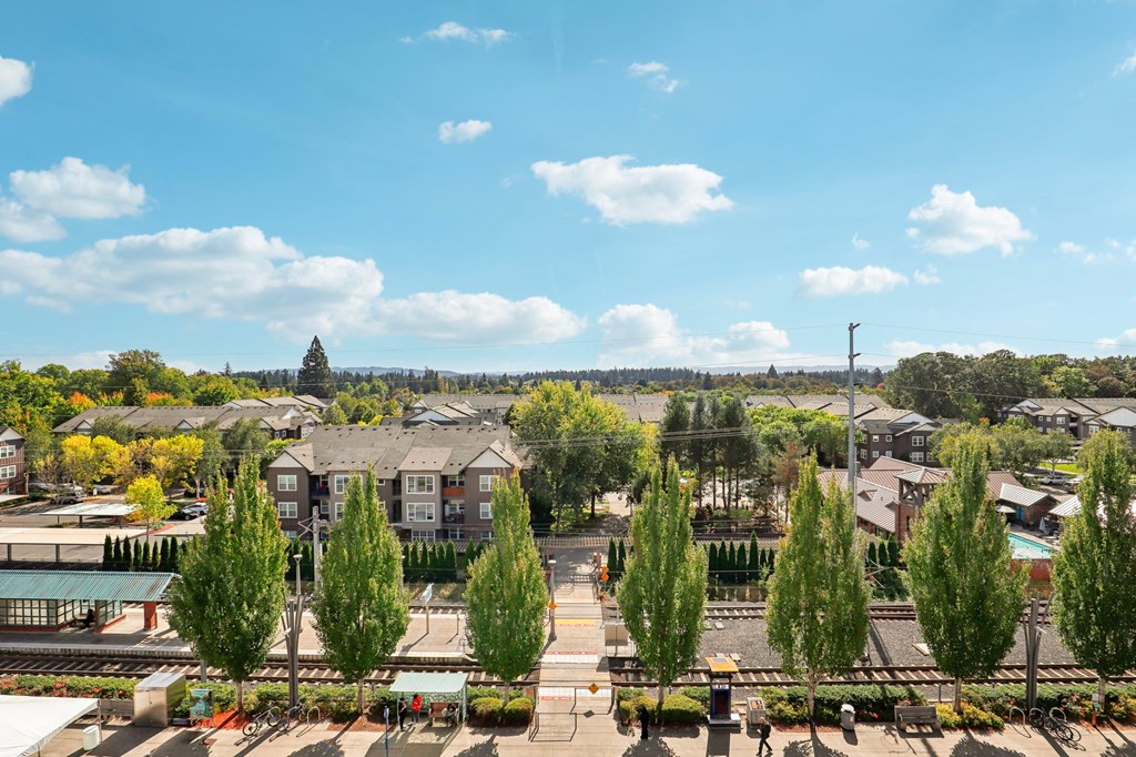 the view of the city from the roof of a building