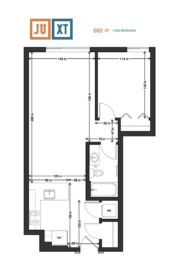 1 Bedroom 660 SF - JUXT