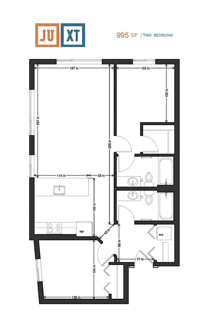 2 Bedroom 995 SF - JUXT