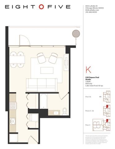 Studio1E Floor Plan Studio1E Floor Plan at Eight O Five, Chicago, IL