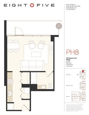 Studio1PH Floor Plan Studio1PH Floor Plan at Eight O Five, Chicago, 60610