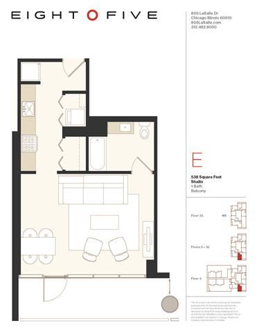 Studio1W Floor Plan Studio1W Floor Plan at Eight O Five, Chicago, Illinois