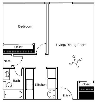 1 BR/1 BA Floor Plan 1