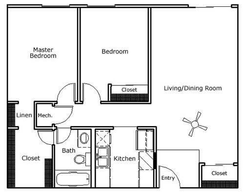 2 BR/1 BA Floor Plan 2