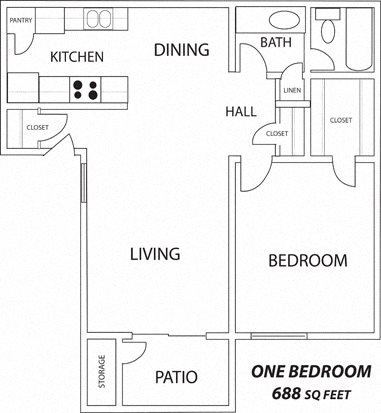1 Bed 1 Bath Floor Plan 4