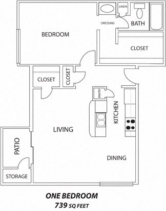 1 Bed 1 Bath Floor Plan 1