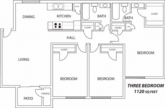 3 Bed 2 Bath Floor Plan 3