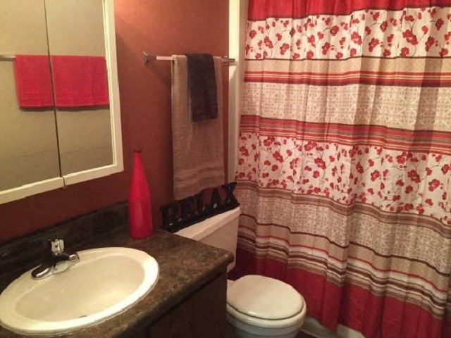 a bathroom with a sink and a toilet and a shower