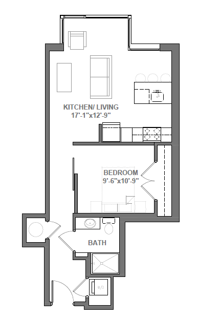 Studio with Den Floor Plan 6