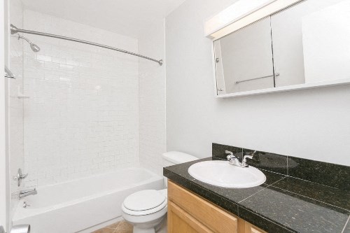 a bathroom with a sink and a toilet and a shower