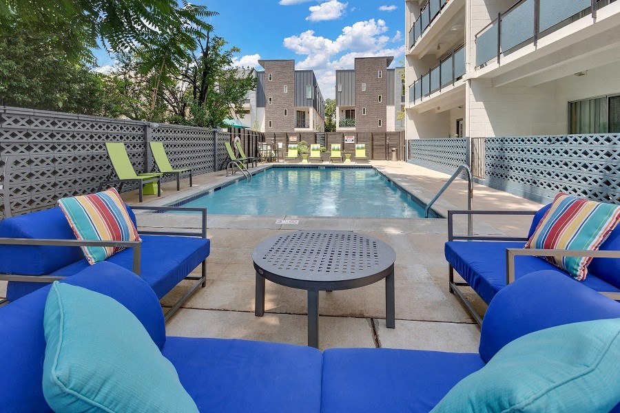 our apartments have a large pool and lounge furniture