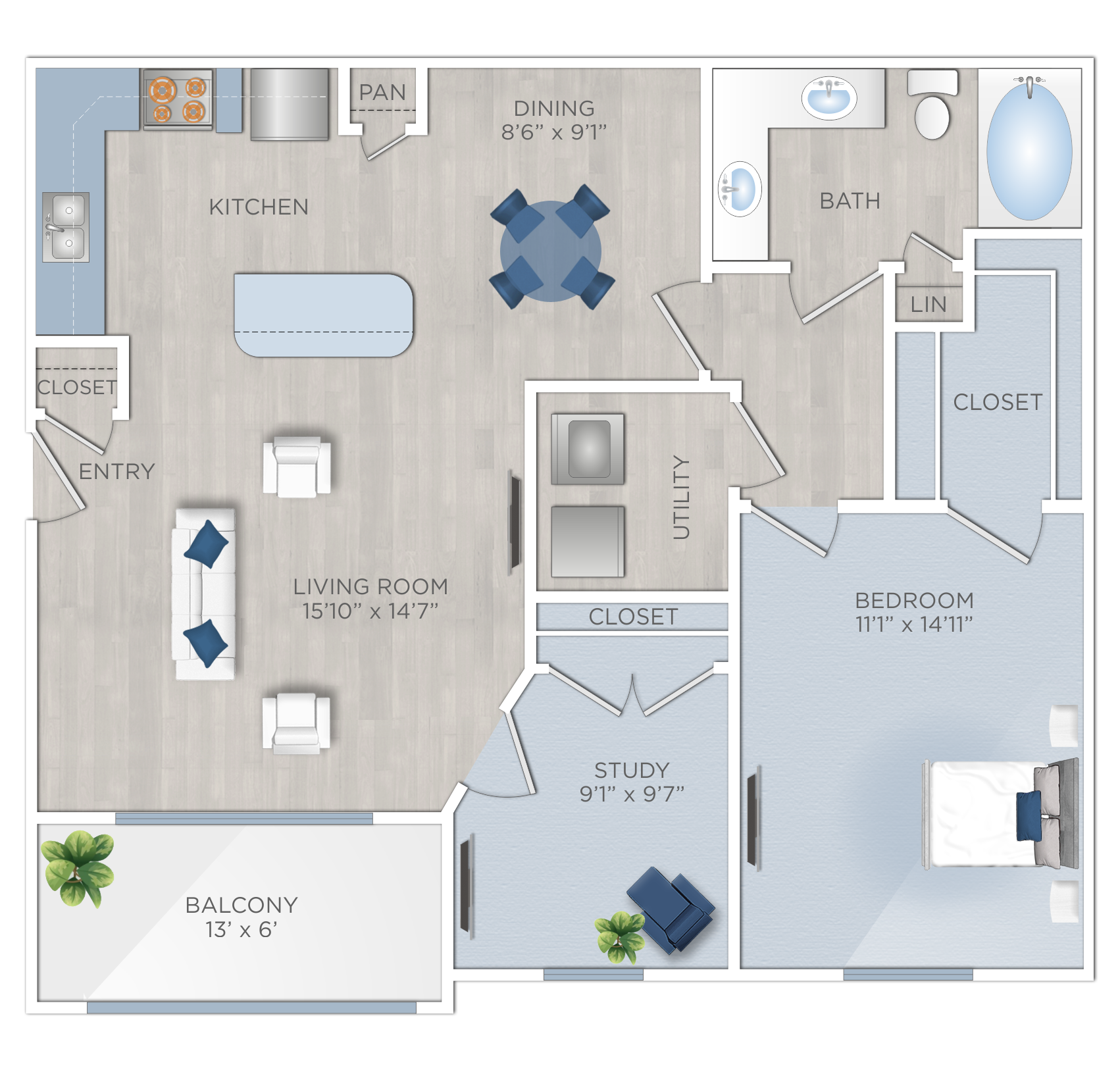 One bedroom with a study in Conroe, TX