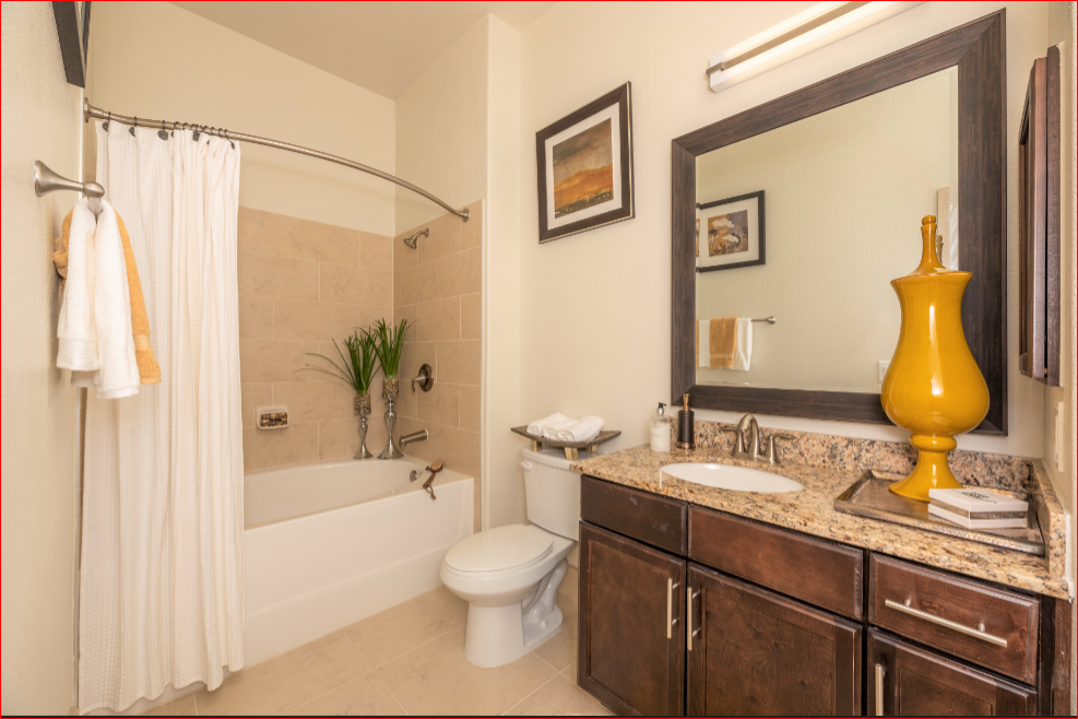 a bathroom with a sink and a toilet and a bath tub
