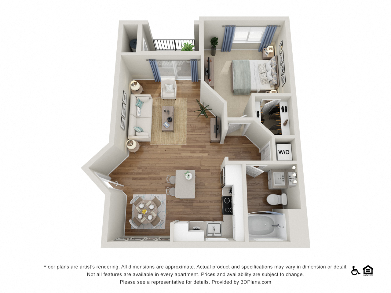 A1  1 Bed 1 Bath Floor Plan at Amerige Pointe Apartments, Fullerton, California
