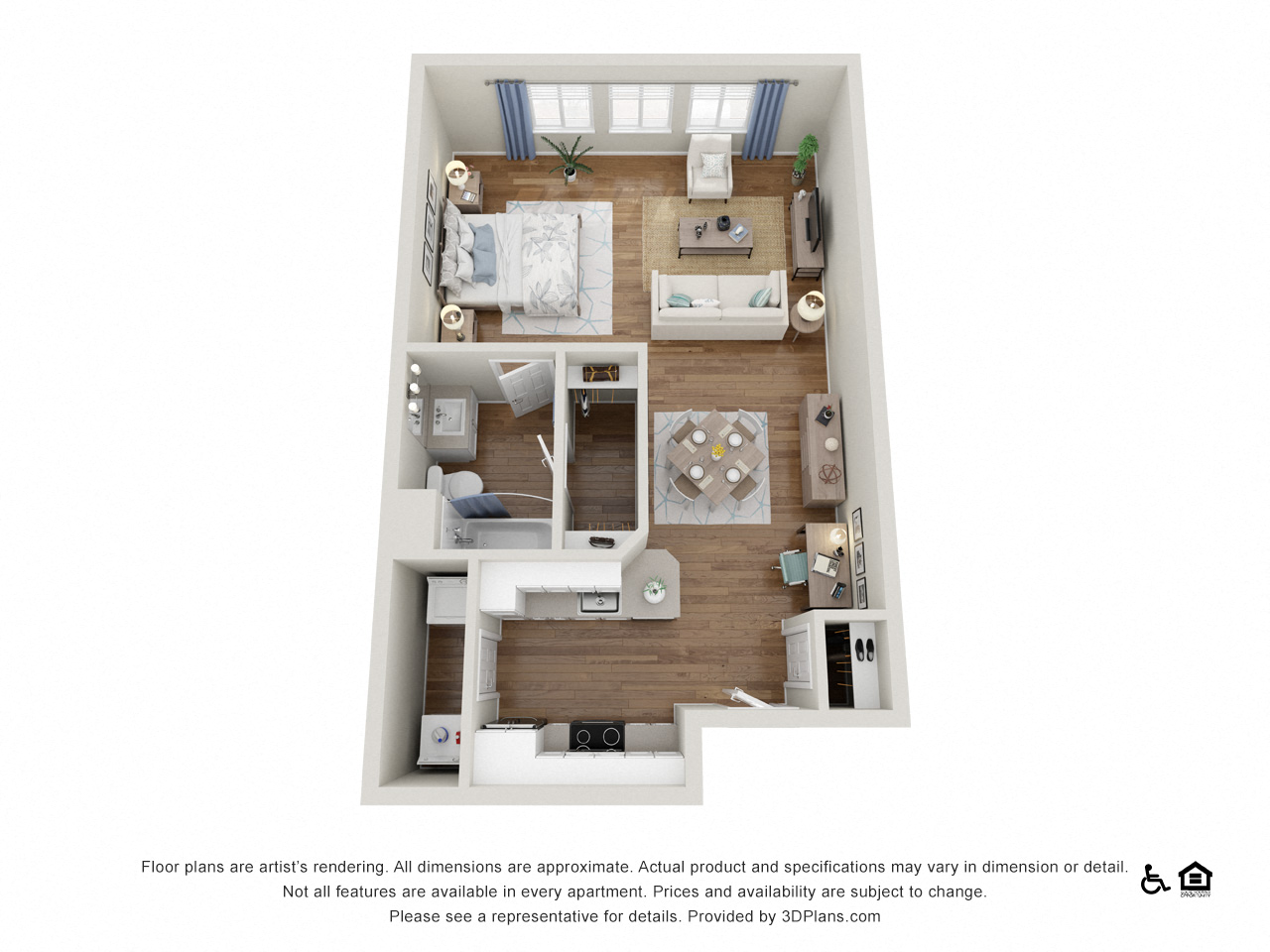Studio 1 Bath Floor Plan at Amerige Pointe Apartments, Fullerton, California