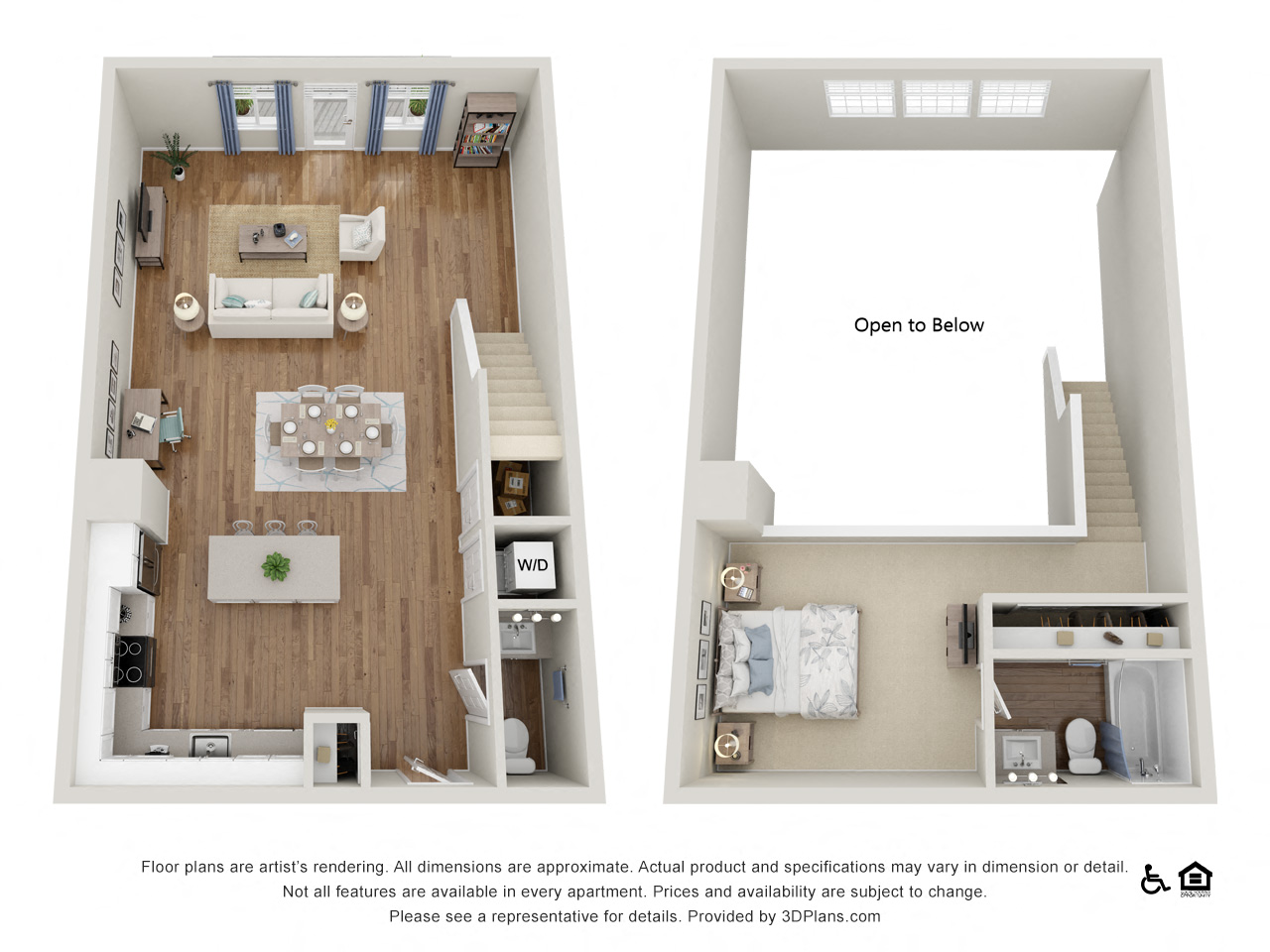 T1 1 Bed 1.5 Bath Floor Planat Amerige Pointe Apartments, Fullerton, CA