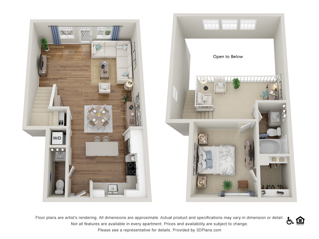 T3 1 Bed 1.5 Bath Floor Planat Amerige Pointe Apartments, Fullerton, California