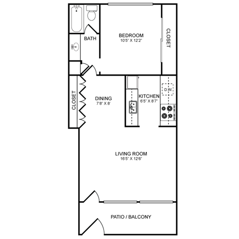 1 Bed 1 Bath Floor Plan 1