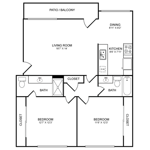 2 Bed 2 Bath Floor Plan 3