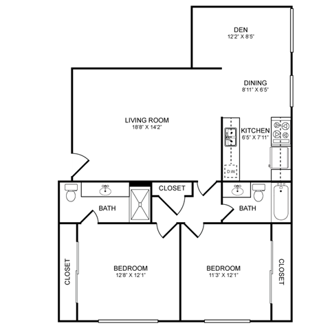 2 Bed 2 Bath with Den Floor Plan 2