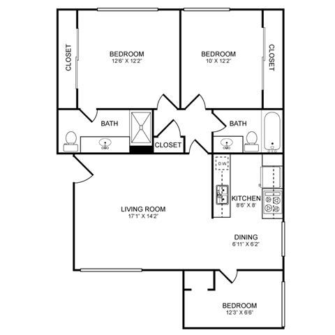 3 Bed 2 Bath Floor Plan 4