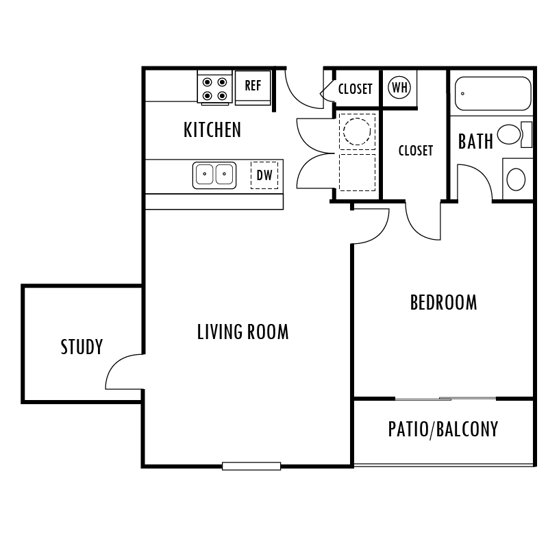 One Bedroom and Study Floor Plan One Bedroom and Study Floor Plan at Hampton Forest Apartments in Concord, North Carolina, NC