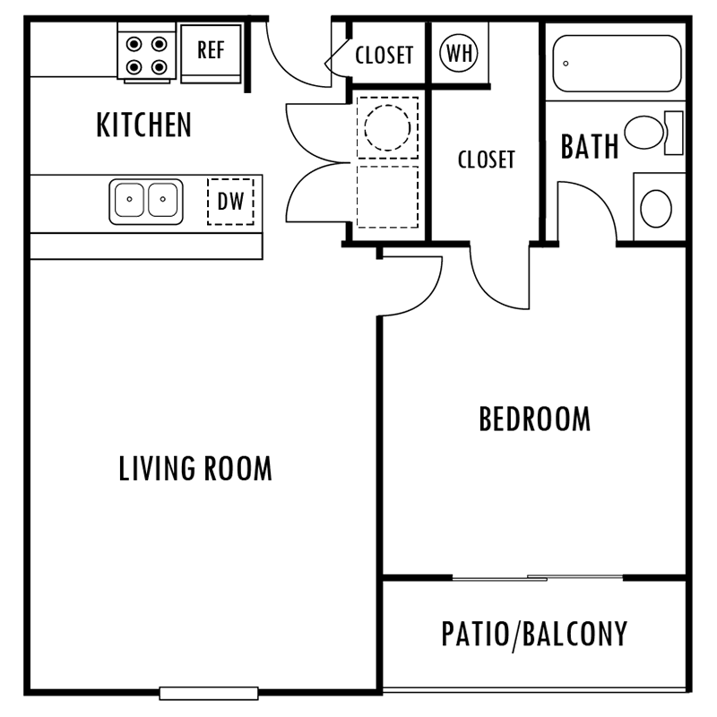 One Bedroom Floor Plan One Bedroom Floor Plan at Hampton Forest Apartments in Concord, North Carolina, NC
