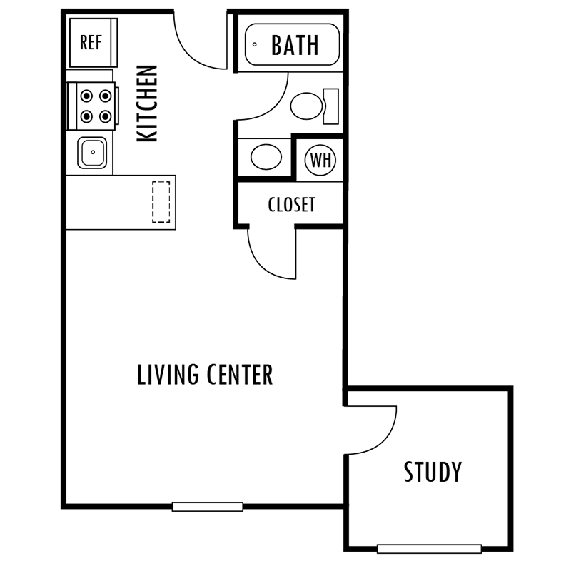 Studio and Study Floor Plan Studio and Study Floor Plan at Hampton Forest Apartments in Concord, North Carolina, NC