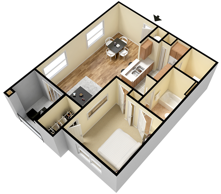 Rapallo Apartments Capri B 1 bedroom floor plan