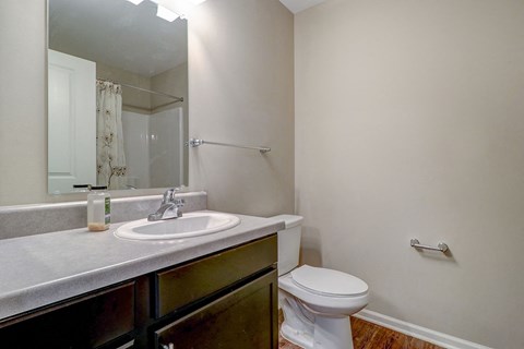 a bathroom with a sink toilet and a mirror
