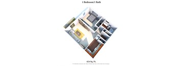 1 Bedroom 1 Bath Floor Plan at The Wynds, Kettering, OH