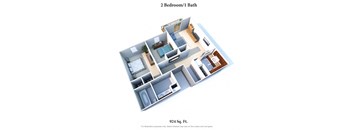 2 Bedroom 1 Bathroom Floor Plan at The Wynds, Kettering, Ohio
