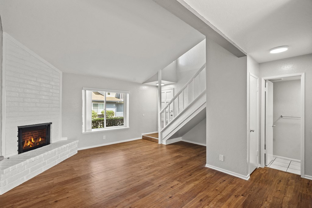 Living room with Fireplace. Open Floor Plan