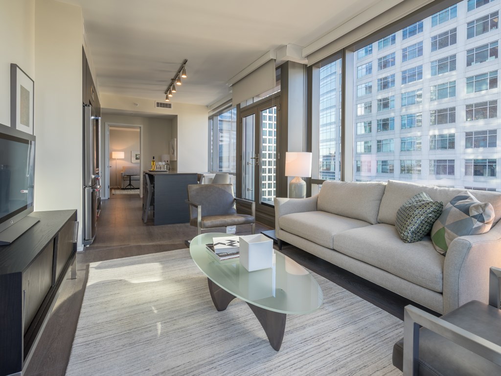 a living room with a couch and a coffee table