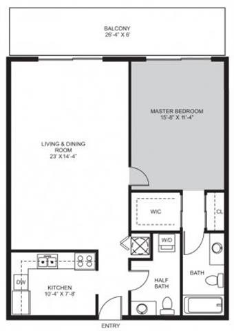 1 Bedroom / 1.5 Bath Floor Plan 2